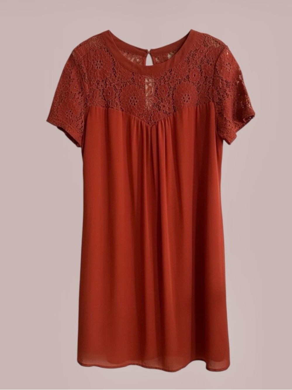 NWT Vanberfia Women's Plus Lace Yoke Short Sleeve Slip Dress - Rust